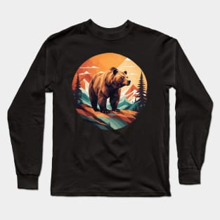 Geometric Bear In Mountain Forest Long Sleeve T-Shirt